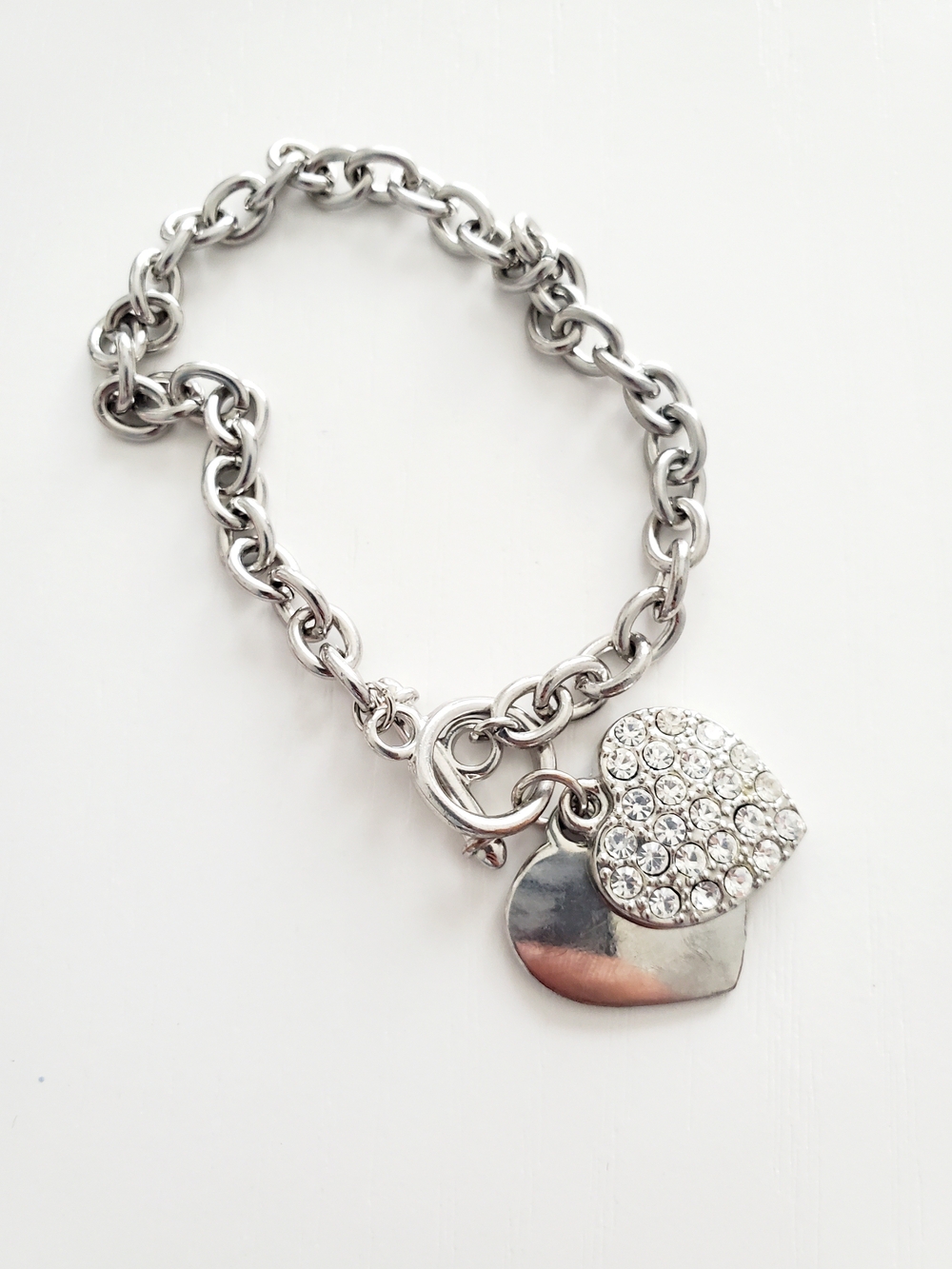 Classic Silver Heart Charm Bracelet with Crystal Accent